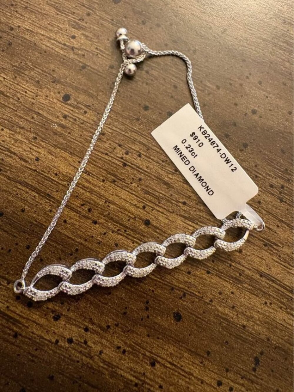 0.23ct Mined Diamond Adjustable Bracelet 925 Sterling